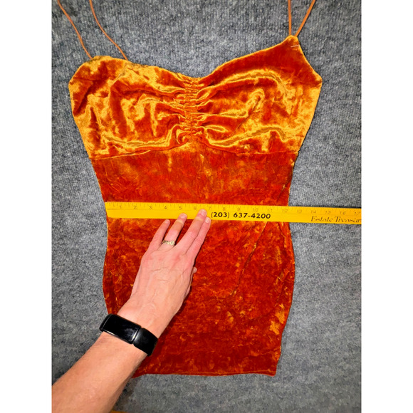 Urban Outfitters Crushed Velvet Bodycon Mini Dress Ruched Bust Burnt Orange S - Picture 5 of 9